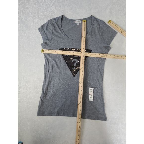 Guess Y2K women's sequin logo tee shirt longer length Size XL Bling Mcbling - Picture 3 of 7